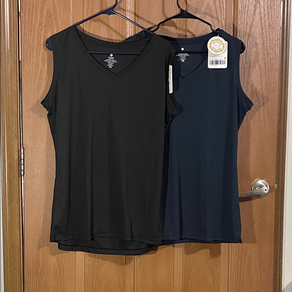 V-Neck Sleeveless Tops - Black and Navy